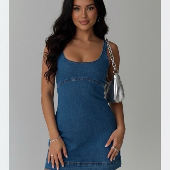 Princess Polly Dresses & Skirts - Princess Polly Denim Mini Dress Blue Tank Scoop Neck Sleeveless 0
